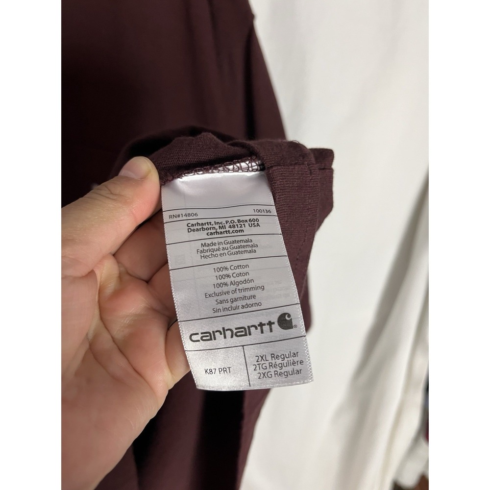 Carhartt Original Fit Workwear Shirt Men's 2XL Maroon Pocket Short Sleeve Cotton - Picture 2 of 5